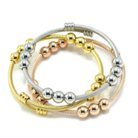 Tri-Color Multi Bead Bangle Set