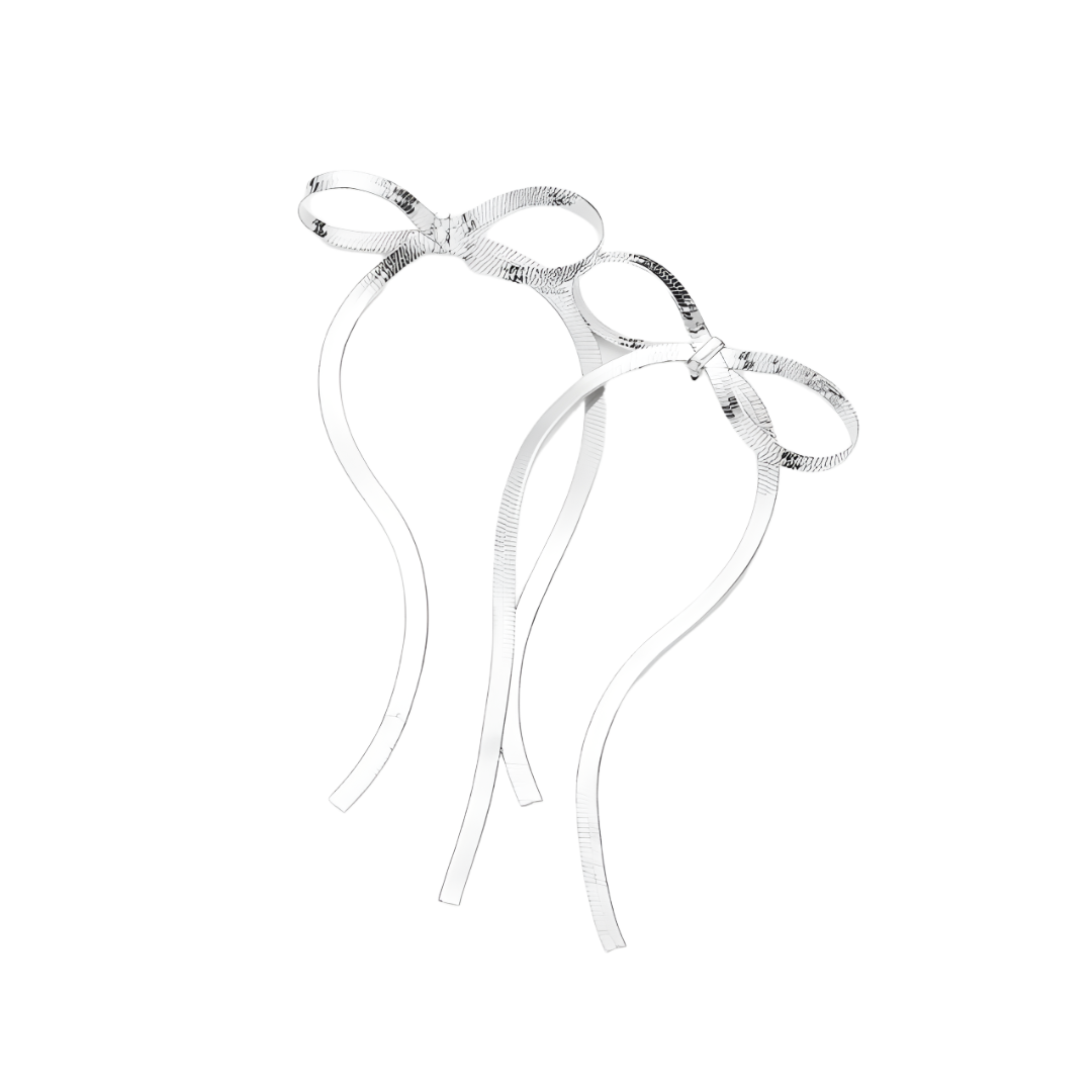 Bow Dangling Earrings - Silver