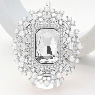 Statement Pearl & Rhinestone Ring Silver