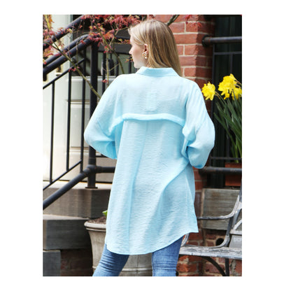 Oversized Button Up Shirt - Summer Blue