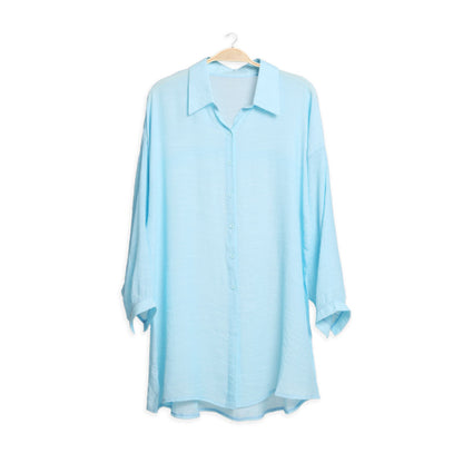 Oversized Button Up Shirt - Summer Blue