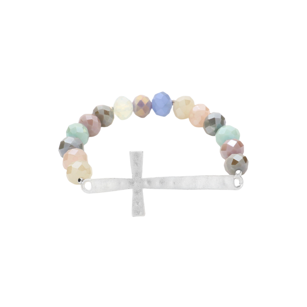 Metal Cross Accented Beads Stretch Bracelet